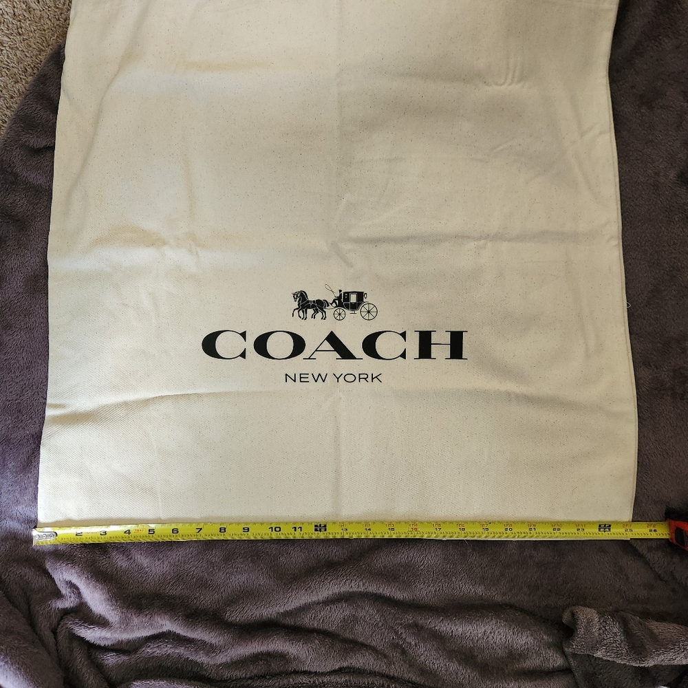 Coach White Canvas Dust Bag with Black Logo and Ribbon - Picture 3 of 4